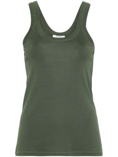 moss green cotton stretch-jersey ribbed detailing round neck sleeveless straight hem Green Ribbed Cotton Tank Top, Green Ribbed Crew Neck Tank Top, Green Ribbed Tops For Work, Green Ribbed Tops For Workwear, Casual Green Elastane Tank Top, Green Fitted Sleeveless Tank Top, Green Ribbed Tank Top, Blazer Vest, Ribbed Tank Tops