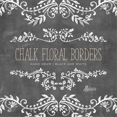 chalk floral borders on a black and white background