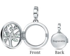 Engravable Silver Family Tree Photo Locket Charm Silver Charm Necklace With Round Locket Pendant, Sterling Silver Pendant Locket Necklace With Adjustable Chain, Silver Round Locket Necklace With Lobster Clasp, Silver Charm Necklace With Lobster Clasp, Silver Locket Necklace With Adjustable Chain For Keepsake, Silver Sterling Silver Locket Necklace With Charms, Silver Charms Jewelry For Keepsake, Elegant Silver Locket Necklace With Charms, Silver Locket Necklace With Charms For Anniversary