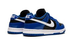 The Women’s Nike Dunk Low “Game Royal” is a women’s-exclusive colorway of the popular shoe with a can’t-miss appearance.  The “Game Royal” features a back leather base with contrasting Game Royal leather panels on the toe, forefoot, eyelets, collar, and heel.  A white leather Swoosh logo can be found on either side of the shoe.  “Nike” branding is embroidered on the heel and printed on the tongue tag.  Underfoot, a white midsole and Game Royal rubber outsole complete the look. Royal Blue Shoes Sneakers, Womens Dunk Low, Royal Shoes, Popular Shoe, Aesthetic Rainbow, Royal Blue Shoes, Air Force Shoes, Sneakers Box, Nike Branding