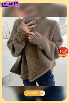 Casual Shift Plain Knitted Sweater Knitted Sweater, Ladies Tops Fashion, Knitted Sweaters, Sweaters For Women, Womens Tops