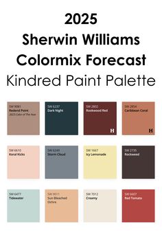 the color scheme for sherylin williams's colormix forecast, with text that