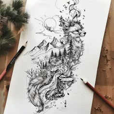 Kitsune Tattoo Outlines Native Wolf Tattoos For Women, Nature Tattoo Ideas Female, Lower Arm Tattoos For Women Simple, Eevee Pokemon Tattoo, Forest Tattoos Women, Upper Arm Floral Tattoo, Large Hip Tattoos Women, Plant Leg Tattoo, Women Half Sleeve Tattoo