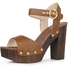 A must-have in every girl's closet! A bold faux-leather platform and block heel lend a striking style to these strappy sandals, which are secured by a buckled ankle strap. Design Details: High Platform Sandals; Round Buckle; Ankle Strap; Block High Heels. Heel Height: 4.7'' (approx 12 cm); Platform Height: 1.6'' (approx 4 cm). Please check your size to make sure the item fits before ordering. Trendy Ankle Strap Block Heels With Buckle Closure, Trendy Closed Toe Block Heels With Buckle Closure, Trendy High Heel Block Heels With Buckle Closure, Trendy Ankle Strap Block Heels With Buckle, Trendy Wedge Heels With Buckle Closure, Chunky Platform Ankle Strap Sandals In Faux Leather, Chunky Platform Ankle Strap Heels In Faux Leather, Trendy Wedge Sandals With Wooden Block Heel, Chunky Platform Heels With Ankle Strap In Faux Leather