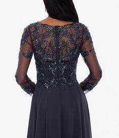 Xscape Round Neck Long Sleeve Floral Beaded Bodice Chiffon Gown | Dillard's Beaded Bodice, Jewel Neckline, Chiffon Gown, Jewel Neck, Dillard's, Bodice, Round Neck, Latest Trends, Cocktail Dress