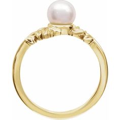 Adorable 14k Yellow gold Ring with floral design has an Akoya Pearl measuring 6 mm round. Ring Comes in a Size 6 Elegant Yellow Gold Flower Ring With Round Band, 14k Yellow Gold Pearl Ring With Center Stone, Classic 14k Gold Round Flower Ring, Classic Round Flower Ring In 14k Gold, Classic Yellow Gold Round Flower Ring, Elegant Yellow Gold Stackable Rings With Round Stone, Elegant Yellow Gold Solitaire Flower Ring, Classic Yellow Gold Flower Ring, Elegant Yellow Gold Stackable Rings