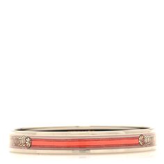 This is an authentic HERMES Enamel Printed Narrow Bracelet size 62. This chic bracelet features an enameled stylized belt motif set in pink with a rim of silver. Hermes Bracelet, Chic Bracelet, Bracelet Sizes, Body Care, Bracelet, Wardrobe, Silver, Pink