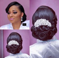 an image of a woman with her hair up in a bun and wearing a bridal hairstyle