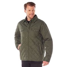 Navigate the great outdoors in style and comfort with our Diamond Quilted Cotton Jacket. This midweight jacket is a great outer layer for spring and fall activities like hiking on a trail, sitting around the campfire, and cleaning up the yard, along with casually wearing around town or during a weekend trip. Without a doubt, this quilted will become part of your go-to outdoor wardrobe! Warm and Comfortable Composition: With stylish 7 OZ diamond quilting, a 100% cotton twill outer shell, a 100% cotton flannel body liner, 100% polyester taffeta sleeve liners, and 3.5 OZ polyester filling, our insulated jackets provide all-day comfort and warmth, no matter the location. Protection from the Elements: These outdoor jackets feature a full-length front zipper with a 7-snap storm placket flap that Fall Camping Windbreaker With Pockets, Long Sleeve Utility Jacket For Outdoor Fall Activities, Long Sleeve Utility Jacket For Fall Outdoor Activities, Fall Utility Windbreaker For Outdoor Activities, Utility Style Windbreaker For Outdoor Activities In Fall, Rugged Long Sleeve Sport Coat For Outdoor, Winter Camping Windbreaker With Long Sleeves, Winter Camping Long Sleeve Windbreaker, Winter Camping Weatherproof Windbreaker