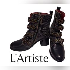 L'artiste Boots Smart Step Steampunk Buckled Like New Condition Emo Gothic Rubber Sole Black Gold Moto Boots, Rubber Sole, Conditioner, Like New, Buckle, Womens Sizes, Women Shoes, Boots, Women Shopping