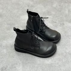 Black Flat Boots, Autumn Boots, Flat Leather Boots, Winter Heels, Zipper Boots, Wide Boots, Martin Boots, Flat Boots, Leather Zipper