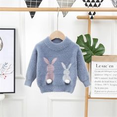 Fashion Children's Sweater 2 to 8 Years Baby Girls Winter Clothes Cute Cartoon Rabbit Sweaters Wholesale - PrettyKid Cute Blue Sweater For Playtime, Playful Blue Sweater For Spring, Blue Playful Sweater For Spring, Playful Blue Spring Sweater, Blue Long Sleeve Sweater For Playtime, Cute Blue Winter Top, Playful Blue Tops For Winter, Girls Winter Clothes, Sweaters 2022