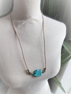 Adjustable Length Leather Necklace with Turquoise Slab * Choker style or Long Natural Turquoise Stone Necklace * Cute Leather Cord Necklace This necklace is perfect for those who like versatile wear, and lightweight necklaces. It can be worn as a choker, as a mid-length, or a long style necklace! Also, great for layering with other natural statement pieces. The 4mm real leather cord is barrel knotted and pewter nuggets are added, which pair simply perfect with the turquoise slab natural stone. A Leather Cord Necklace, Natural Turquoise Stone, Brown Jewelry, Necklace Cute, Leather Corded Necklace, Choker Style, Long Style, Studded Leather, Style Necklace