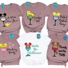 the family shirts are all different colors and designs, including one with a wine glass on it