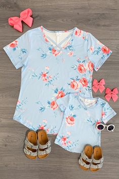 Mom & Me - Floral Criss Cross Top - Blue Anastasia Outfits, Girl Jordans