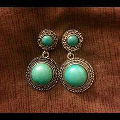 Turquoise Round Bohemian Drop Earrings Nwot. Boho Chic Just In Time For Summer! Earrings Color, Turquoise Earrings, Just In Time, In Time, Boho Chic, Color Blue, Jewelry Earrings, Women Jewelry, Turquoise