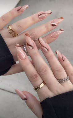 Nails Homecoming, Acrylic Nails Coffin Short, Homecoming Nails, Brown Nails, Silver Nails, Classy Nails