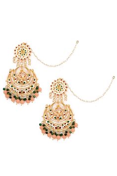 Super versatile kundan embellished Chandbali, Product Features: Color: Peach beaded Kundan Chandbali Material: Metal copper alloy, Synthetic Pearls/beads, onyx beads work : kundan with meenkari on back side Dimension: Length - 4.72in, Width - 3.54in Pack Of: Pair of earrings Occasion: festive and wedding Disclaimer: There will be slight difference in digital to actual image Kundan Chandbali, Beads Work, Onyx Bead, Pearl Beads, Bead Work, Product Features, Onyx, Copper, Pendant Necklace