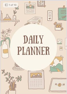 the daily planner is displayed in front of a wall with flowers and pictures on it