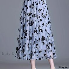 Katykey - Womens Spring/Summer Casual High-Waisted Floral Pattern Layered Skirt: A Chic Addition to Your Wardrobe Elegant Fabric, Spring Skirts, Layered Skirt, Style Elegant, Steel Blue, Summer Casual, Types Of Printing, High Waisted Skirt, Floral Pattern