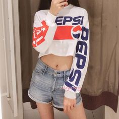 PEPSI SWEATSHIRT Promoter Outfit, Pepsi Clothes, Pepsi Outfit, Pepsi Sweatshirt, Dance Battle, Vintage Pepsi, 2022 Outfits, Baseball Sweatshirts, Teen Swag Outfits