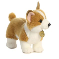 a brown and white dog stuffed animal on a white background