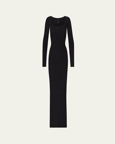 SKIMS lounge maxi dress in soft breathable fabric    Square neckline    Long sleeves    Full length    Bodycon silhouette    Slipover style    Modal/spandex    Imported Long Sleeve Maxi, Fabric Squares, Bergdorf Goodman, Long Sleeve Maxi Dress, Square Neckline, Breathable Fabric, Full Length, Tops Designs, Dress Outfits