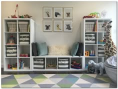 a room filled with lots of shelves and toys