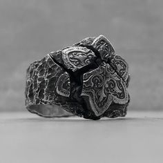 "At the moment we have difficulties with the payment system and we only accept payment through PAYPAL. When placing an order, select PAYPAL as a payment method. Otherwise, we will have to cancel your order. Thank you for understanding! ... MOSAIC ring Material: 925 Sterling Silver Processing Type: volcanic oxidation+polishing DESCRIPTION: This ring, my associated with a piece of oriental mosaic found during excavations. All over the surface of the ring you can see unusual texture and cracks as i Rings For Men Silver, Mosaic Ring, Silver Mens Ring, Font Examples, Unusual Rings, Unusual Gift, Chunky Rings, Mens Silver Rings, Mens Ring