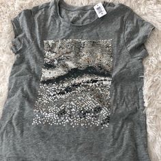 Nwt. Bundle To Save! Fitted Silver T-shirt With Short Sleeves, Silver Sequined Short Sleeve Tops, Metallic Stretch Casual Tops, Casual Silver Sequined Tops, Silver Stretch Top For Spring, Silver Stretch Tops For Spring, Trendy Silver Sequined Tops, Silver Graphic Print Top For Summer, Trendy Silver Crew Neck Tops