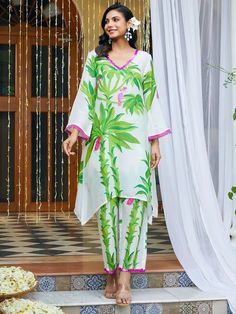 Buy Ivory Printed Cotton Silk Kurta with Pants- Set of 2 | VJ207F24/02/KP/IVORY/VJ207 डिजाइनर कपड़े, Silk Kurta, Cotton Silk