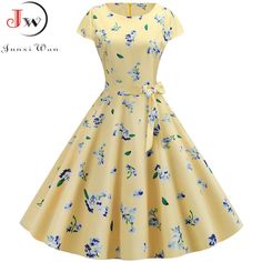 Women Summer Dresses Robe Vintage 1950s 60s Pin Up Big Swing Party Work Wear Rockabilly Dress White Polka Dot Vestidos Midi Dress Pattern, Knee Length Dresses Casual, Robes Vintage, Emma Rose, Vintage Summer Dresses, Rockabilly Dress, Vintage Mode, Vestidos Vintage, Floral Dresses