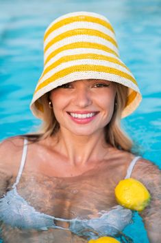 Yellow striped crochet bucket hat. Cheap Yellow Brimmed Bucket Hat, Cheap Handmade Yellow Hat, Striped Bucket Sun Hat For Beach, Striped Bucket Hat For Beach, Striped Bucket Hat For The Beach, Adjustable Striped Bucket Hat, Spring Bucket Straw Hat, Striped Bucket Hat For Spring Beach Days, Striped Bucket Hat For Spring Beach Outings