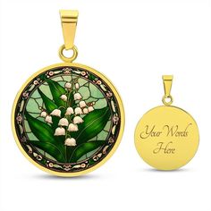 "Embrace the delicate beauty of the Lily of the Valley with our exquisite Personalized 18K Gold Charm Pendant Lily of the Valley Necklace. This perfect birth flower jewelry gift celebrates the month of May in all its splendor. Crafted with precision and personalized with care, this necklace serves as a meaningful keepsake for those born in May or anyone who appreciates the enchanting allure of this timeless flower. Adorn yourself or someone special with this elegant and sentimental piece, captur Gold Flower Pendant Necklace For May Birthstone, Personalized Birth Flower Medallion Jewelry, Birth Flower Medallion Jewelry For Personalized Gift, Elegant Commemoration Jewelry With Charms, Yellow Gold Flower Jewelry For May Birthstone, Vintage Gold Jewelry With Birth Flower, Vintage Gold Jewelry With Birth Flower Detail, Gold Jewelry With Flower Charm For May Birthstone, Engraved Yellow Gold Jewelry For May Birthstone