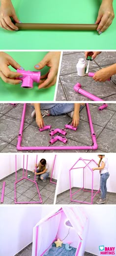 the instructions for how to make a diy dollhouse bed with furniture and accessories