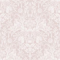 a pink wallpaper with white flowers and leaves