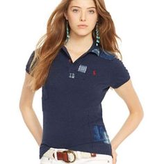 A Rugged Take On Our Skinny-Fitting Polo Shirt, This Cotton Mesh Version Features Allover Patches And Repairs And Our Signature Embroidered Pony. 100% Cotton. Machine Washable. Bust -36", Length - 24" Ralph Lauren Navy Short Sleeve Tops, Navy Ralph Lauren Short Sleeve Tops, Blue Ralph Lauren Cotton Tops, Navy Short Sleeve Ralph Lauren Top, Ralph Lauren Summer Workwear Tops, Ralph Lauren Blue Collared Top, Ralph Lauren Navy Casual Tops, Ralph Lauren Collared Tops, Polo Shirt Colors