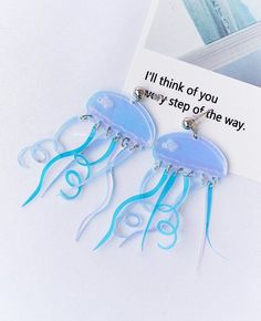 Jellyfish Double Color Earrings Blue Orange - Froppin Trendy Light Blue Dangle Earrings, Playful Blue Jewelry For Party, Fun Blue Summer Jewelry, Fun Blue Jewelry For Summer, Whimsical Blue Drop Earrings, Whimsical Blue Earrings For Party, Fun Blue Drop Earrings, Playful Blue Drop Earrings Jewelry, Unique Blue Earrings For Summer