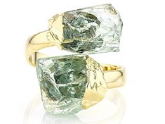 Artisan Collection Of Brazil™ Rough Prasiolite 18k Yellow Gold Over Brass Bypass Ring. Measures Approximately 0.58"L x 0.86"W. No Closure. Unique Faceted Yellow Gold Ring, Fine Jewelry Rings As Gift With High Luster, No Closure, Bypass Ring, Brass Ring, Brazil, Perfume Bottles, Yellow Gold, Brass