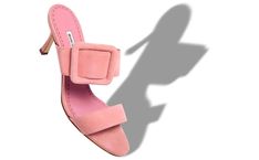 Designer Light Pink Suede Open Toe Mules - Image Main 2024 Wardrobe, Isaac Mizrahi, Pink Suede, Mid Heel, Manolo Blahnik, Festival Season, All Products, Open Toe, Light Pink