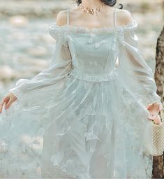 Butterfly Clouds Pearl Decorated Princess Fairy Dress Modern Day Princess Outfits, Thistle Aesthetic, Soft Fairycore Outfits, Modern Princess Dress, Princess Fairy Dress, Fairycore Clothes, Fairycore Dress, Fairytale Princess, Princess Fairy