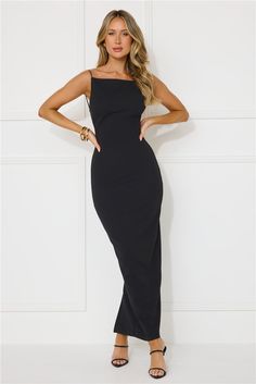 Length from bust to hem of size S: 115cm. Chest: 41cm, Waist: 32cm, across front only of size S. Maxi dress. Lined. Model is a standard XS and is wearing size XS. True to size. Stretch. Open-back. Zipper, hook eye closure. Cold hand wash only. Polyester/Spandex. Lovely, this style is chic and sophisticated. The Touch Of Luxe Maxi Dress features a straight skirt and a statement open-back design. Style with heels to turn heads in the best way possible. Bodycon Dress Formal, Dress Code Wedding, Prom Shopping, Black Strapless Dress, Maxi Dress Black, Straight Skirt, Shop Maxi Dresses, Hook Eye, Dress Code