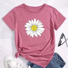 New Without Tag Pluse Size Daisy Print Mauve/Pink Colored. Has Slight Stretch To It With Scoop Neckline. Daisy Print Is Of Great Quality. Floral Printing, Pink T Shirt, Sunflower Print, Cz Stud Earrings, Daisy Print, Short Sleeve Pullover, Floral Short, Floral Print Shorts, Rose Color