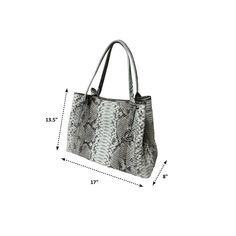 This is a new tote bag by Raviani. It is made in natural color python leather leather. This bag is fully lined with many zipper pockets, center pocket & 2 hidden pockets. This bag has top zipper closure, also has flap with magnetic snap. This bag can be made in many colors. Please contact us Measurements: 17'' W x 13'' H x 8'' D Luxury Snake Print Bag For Everyday Use, Luxury Snake Print Shoulder Bag For Everyday, Everyday Use Top Handle Shoulder Bag With Snake Print, Everyday Top Handle Snake Print Bag, Everyday Use Snake Print Top Handle Bag, Everyday Snake Print Satchel Bag, Everyday Snake Print Top Handle Bag, Elegant Snake Print Tote Bag, Leather Tote Bag With Snake Print