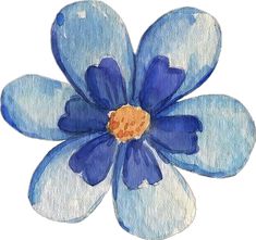 a blue flower with white petals is shown in this watercolor style painting on paper