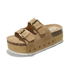 PRICES MAY VARY. 𝗟𝗲𝗮𝘁𝗵𝗲𝗿 𝘀𝗮𝗻𝗱𝗮𝗹𝘀 𝗳𝗼𝗿 𝘄𝗼𝗺𝗲𝗻: These suede leather sandals for women combine luxury with practicality. Featuring a cork wedge and adjustable straps, they are perfect for dressy occasions or casual summer outings. 𝗪𝗼𝗺𝗲𝗻𝘀 𝗽𝗹𝗮𝘁𝗳𝗼𝗿𝗺 𝘀𝗮𝗻𝗱𝗮𝗹𝘀: Stylish platform sandals with a natural cork footbed wedge and adjustable brass buckle straps. Made from high-quality suede leather, these sandals are perfect for any summer outfit. 𝗦𝘁𝗿𝗮𝗽𝗽𝘆 𝘀𝗮𝗻𝗱? Trendy Cushioned Wedge Heel Footbed Sandals, Trendy Suede Slip-on Sandals, Casual Platform Slippers With Buckle Closure For Spring, Casual Spring Platform Slippers With Buckle Closure, Summer Platform Slippers With Buckle Closure And Round Toe, Summer Leather Platform Slippers With Buckle Closure, Beach Open Toe Platform Slippers With Buckle Closure, Open Toe Platform Slippers With Buckle For Beach, Beach Platform Slippers With Buckle Closure