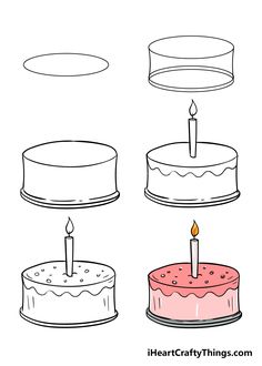 three cakes with candles on each one and the words heart crafty things above them