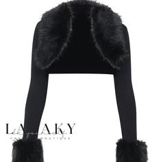 Lasaky - Faux Fur Knit Open Front Long Sleeve Bolero Jacket Trendy Knitted Winter Outerwear, Y2k Fur Jacket, Trendy Soft Knit Winter Outerwear, Trendy Soft Knit Outerwear For Winter, Soft Knit Winter Outerwear For Cold Weather, Winter Soft Knit Outerwear For Cold Weather, Fitted Sweater For Cold Weather And Winter, Trendy Knit Outerwear For Winter, Fitted Knitted Outerwear For Cold Weather