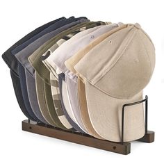 Efficient Hat Organizer: Tabletop hat rack stand for upright hat display, each hat storage holds up to 10 baseball caps, keeps your hats neatly organized, no more searching through piles of hats, making it easy to view and select what you need. Sturdy Baseball Hat Organizer: hat rack made of wood base and metal frame, it is sturdy, preventing the hat from being crushed or deformed and maintaining its natural shape. The vintage colour combination make it looks more elegant and glamorous, matches Organizing Baseball Hats, Men’s Hat Organization, Hat Holder Ideas, Hat Storage Ideas Closet, Ball Cap Storage, Baseball Hat Organizer, Hat Storage Ideas, Baseball Hat Storage, Desk Closet