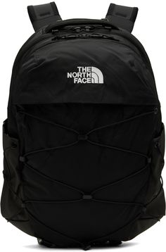 Water-repellent PFC-free DWR-coated recycled nylon ripstop backpack in black. · Compression straps and reflective trim throughout · FlexVent™ construction · Padded carry handle · Adjustable padded shoulder straps · Press-release sternum strap · Embroidered logo and zip pocket at face · Patch pocket at sides · Padded panel at back face · Two-way zip closure at three-compartment interior · Zip and patch pockets at interior · Laptop compartment · Jersey, canvas, and fleece lining · H18 x W13 x D5.5 Borealis Backpack, The North Face Borealis, North Face Jester, North Face Borealis, North Face Bag, Face Patches, Quick Draw, Leather Travel Bag, Cool Backpacks